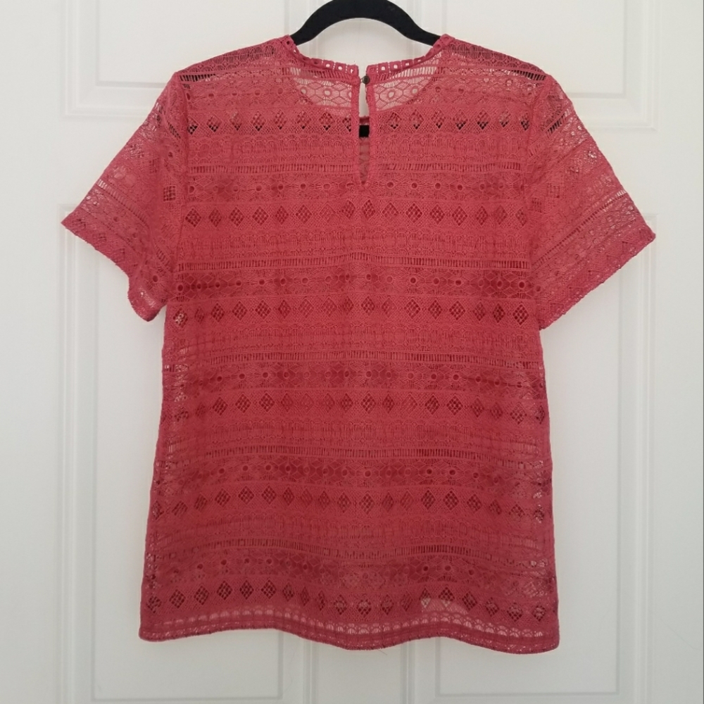 Pink / Red Crochet Mesh LOFT Blouse